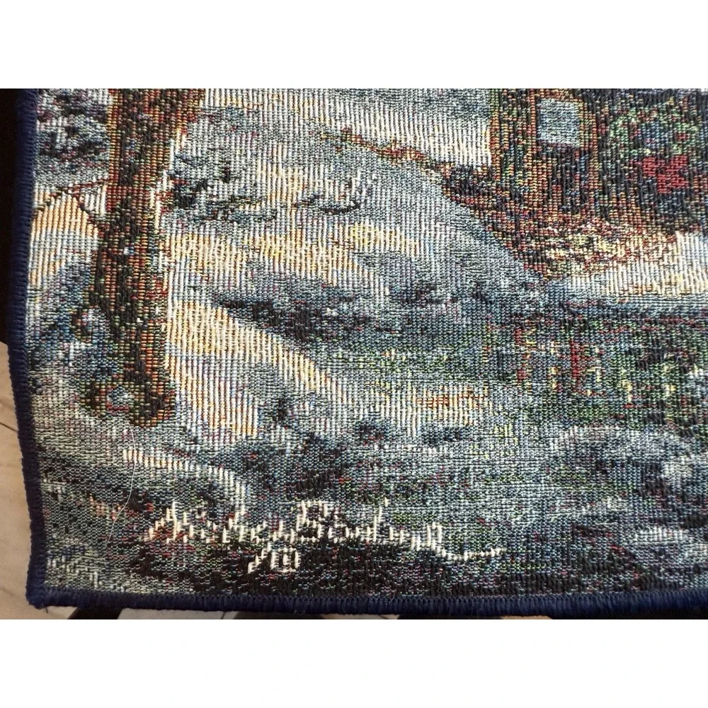 Lot of 3 Vintage Traditional Tapestries table setup Village covered bridge USA